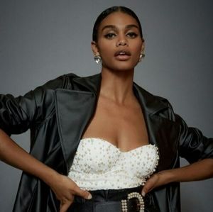 Ivory bustier faux pearl embellished tube top sz S